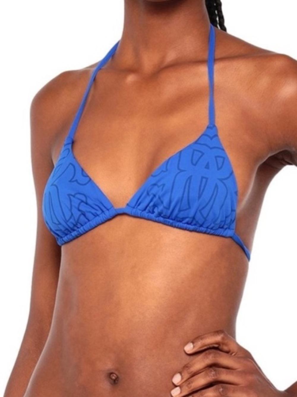 🌻NEW Roberto Cavalli Royal Blue Triangle Bikini Top Gold Logo Charm Size M